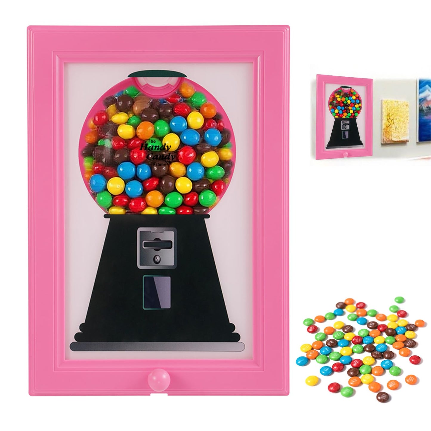 Candy Dispenser Picture Frame, Wall Mount Gumball Machine Creative Handy Candy Dispenser for Desk Countertop Adults & Children Room Decorative Sweet Display (Yellow)