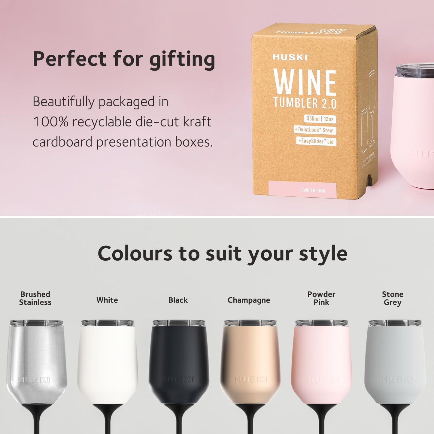 Award-Winning Insulated Wine Tumbler with Detachable Stem, in Six Colours