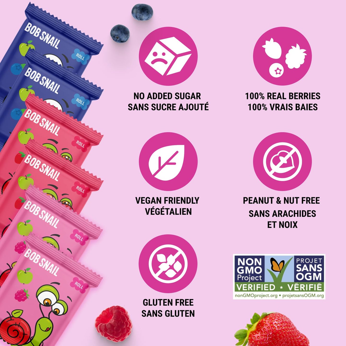 Bob Snail Fruit Roll Ups – Healthy Sweets Snacks, Real Dried Fruits, No Added Sugar, Vegan, Nut Free, Candy for Adults, Kids, with Blueberry, Raspberry, Strawberry – Bulk gift Box 80 pcs Rolls, 800g