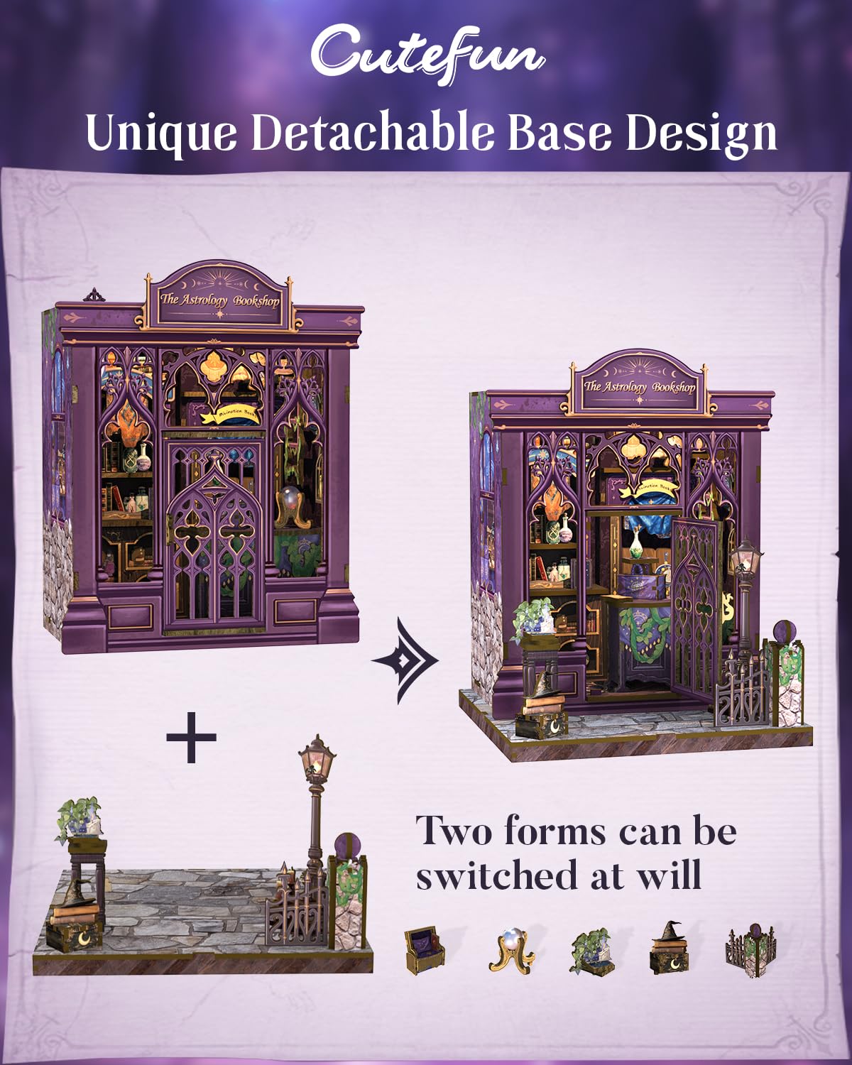 Cutefun Book Nook Kit, DIY Miniature House Kit for Adults, 3D Wooden Puzzle Mini House Building Kit with LED, Dollhouse Kit Bookshelf Insert Decor Creative Gifts for Teens (The Astrology Bookshop)