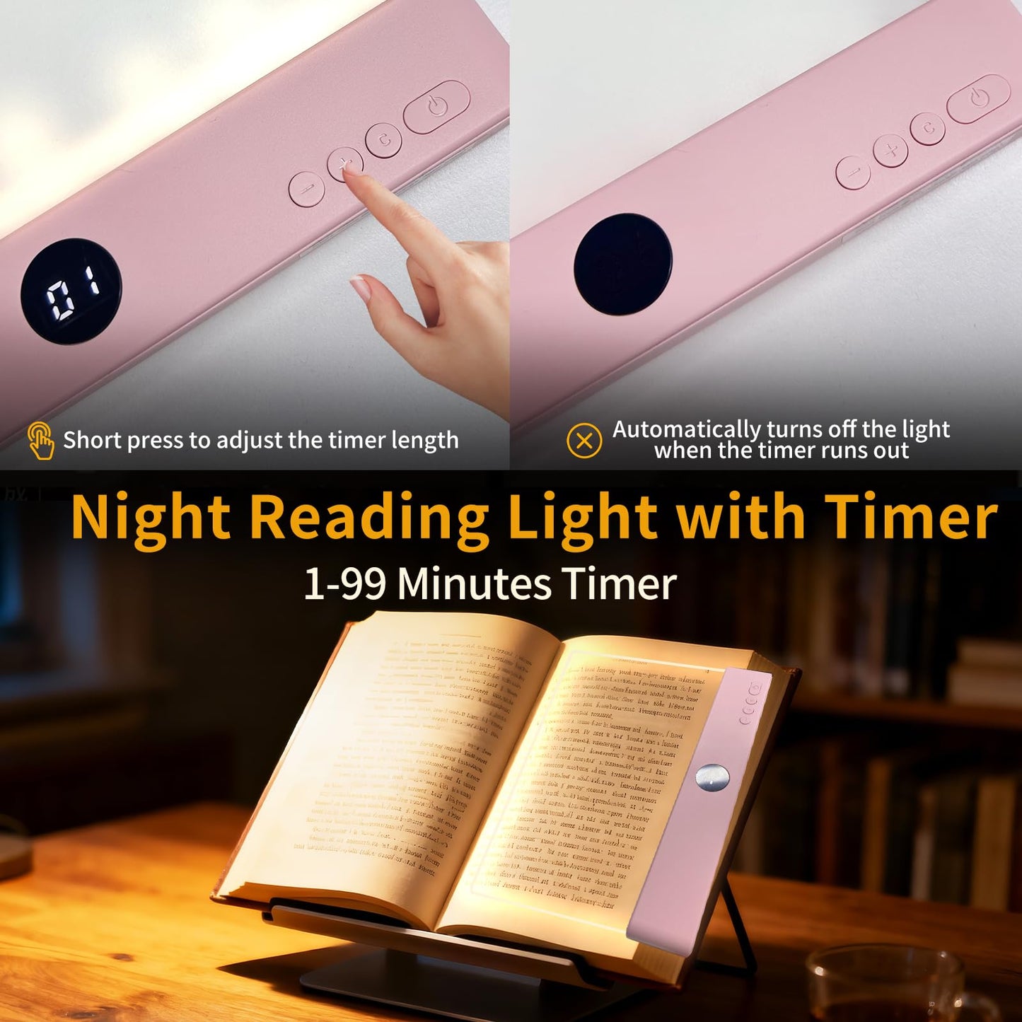 2-in-1 Flat Reading Light & Bedside Lamp with Timer