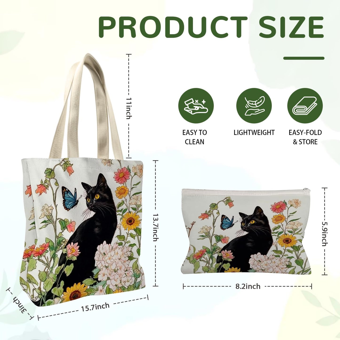 Wazzio Aesthetic Lot de 2 Sacs Fourre-Tout en Toile avec Trousse de Maquillage, Sacs de Courses Réutilisables pour le Shopping, la Salle de Sport, les Voyages, le Travail, les Vacances