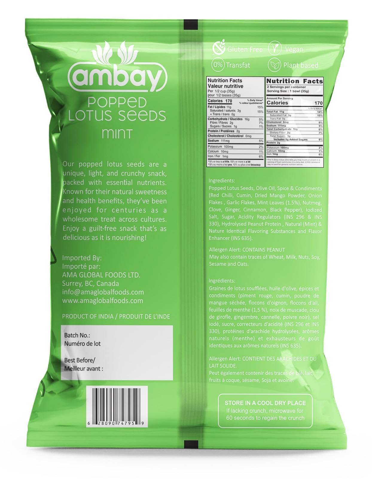 Ambay Popped Lotus Seeds, 70g, Trans-Fat Free, Gluten-Free, Vegan, Roasted in Olive Oil, 6 Flavours (Himalayan Pink Salt & Pepper)