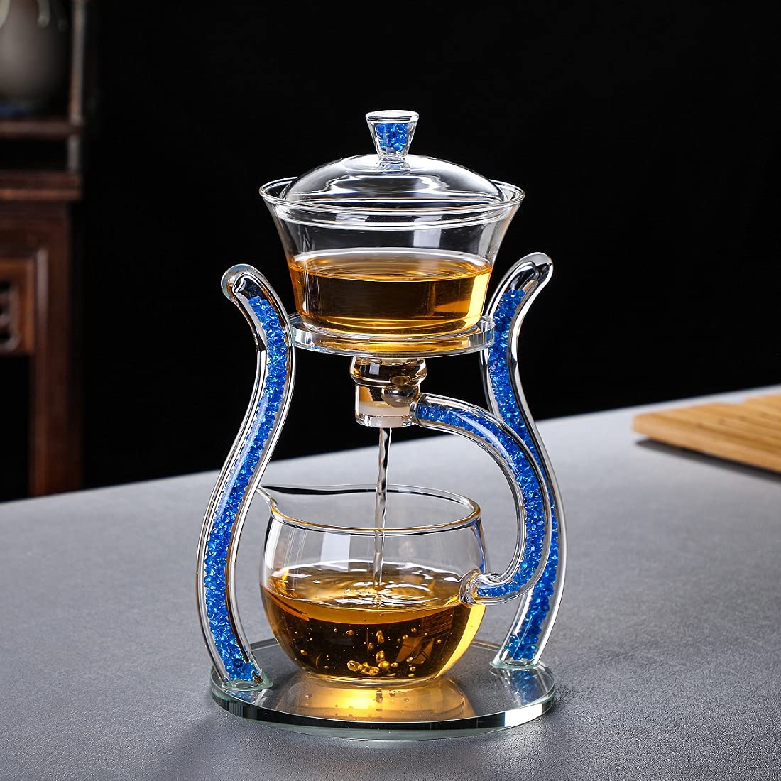 RORA Lazy Kungfu Magnetic Glass Teapot Set with Rotating Lid, Semi-Automatic (6 Tea Cups)