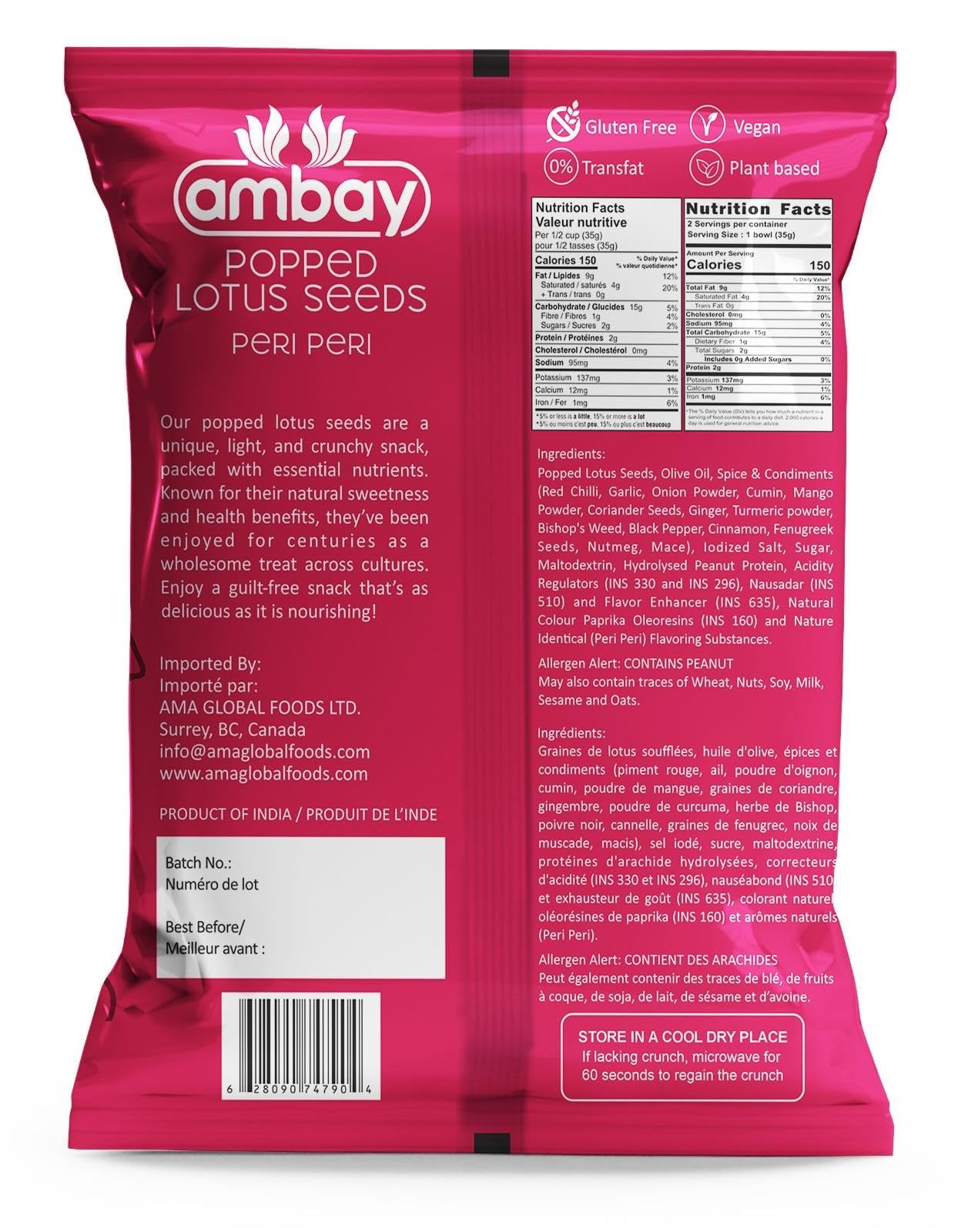 Ambay Popped Lotus Seeds, 70g, Trans-Fat Free, Gluten-Free, Vegan, Roasted in Olive Oil, 6 Flavours (Himalayan Pink Salt & Pepper)