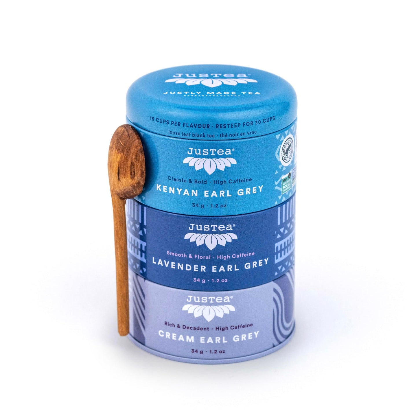 Trios de thé avec cuillère à thé sculptée à la main - 6 options - par Justea