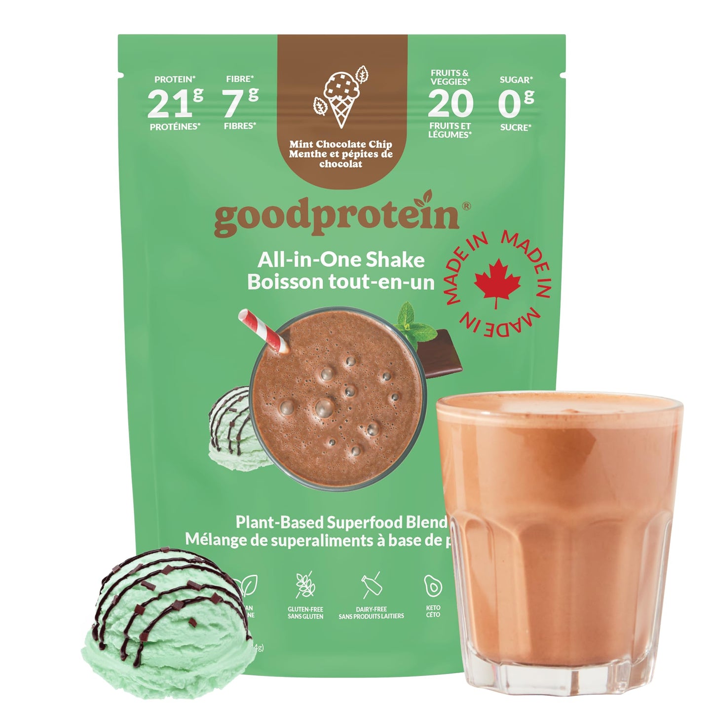 Good Protein Vegan Plant-based Protein Powder 100% Natural, Non-GMO, Dairy-free, Gluten-free, Soy-free, No Added Sugar and Nothing Artificial. Strawberries & Cream All-in-One Shake 440 grams