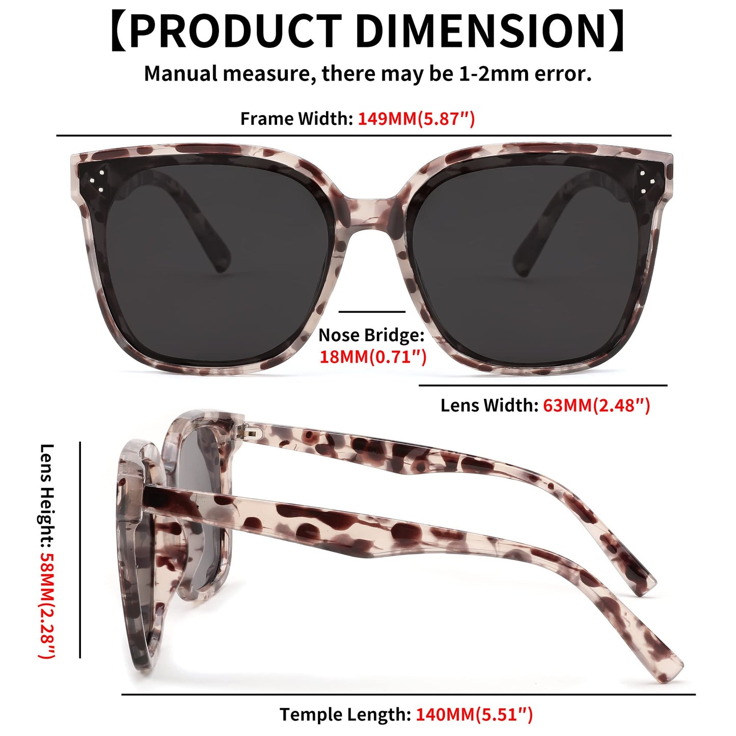 FEISEDY Lunettes de soleil polarisées carrées surdimensionnées rétro pour femmes et hommes, style minimaliste B2600