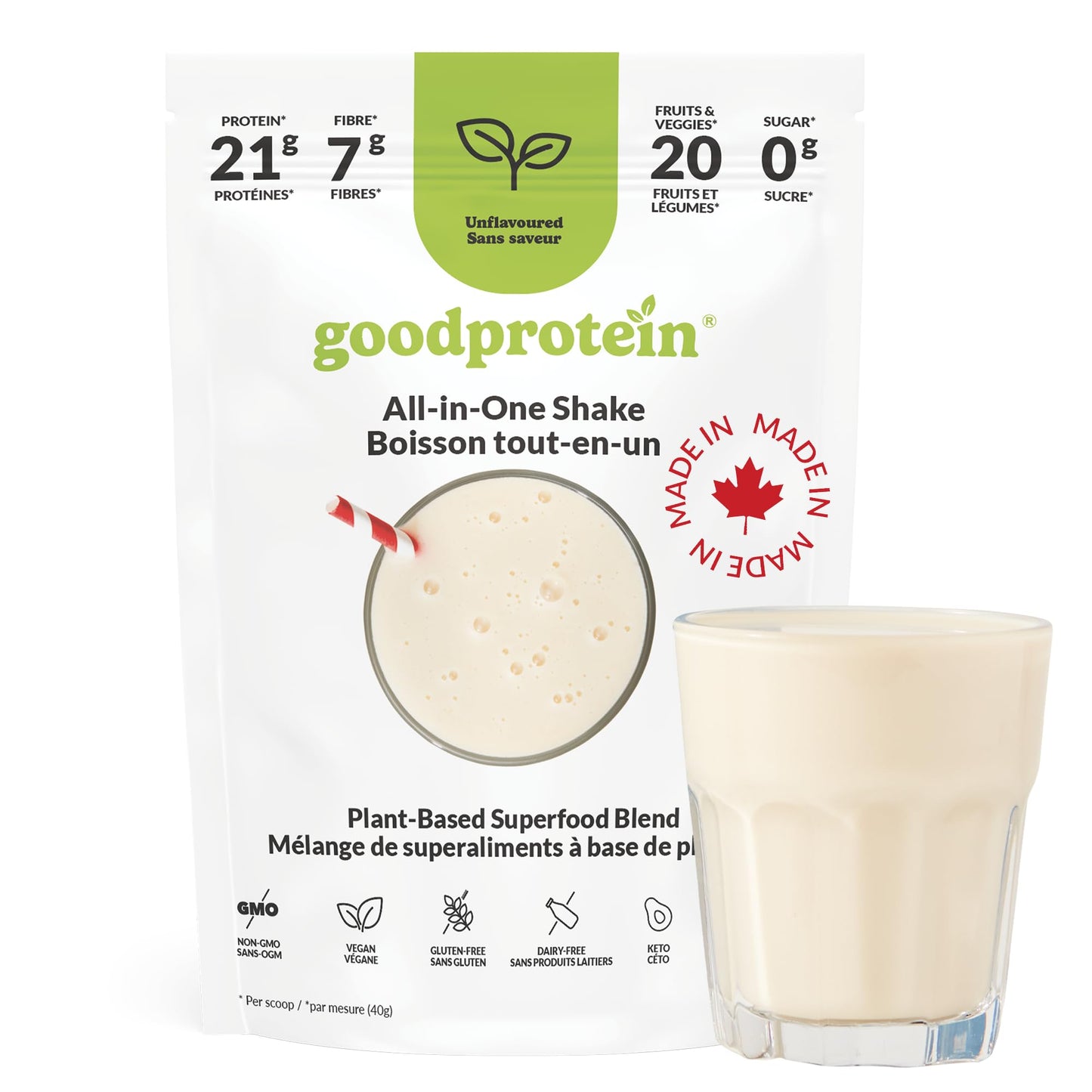 Good Protein Vegan Plant-based Protein Powder 100% Natural, Non-GMO, Dairy-free, Gluten-free, Soy-free, No Added Sugar and Nothing Artificial. Strawberries & Cream All-in-One Shake 440 grams