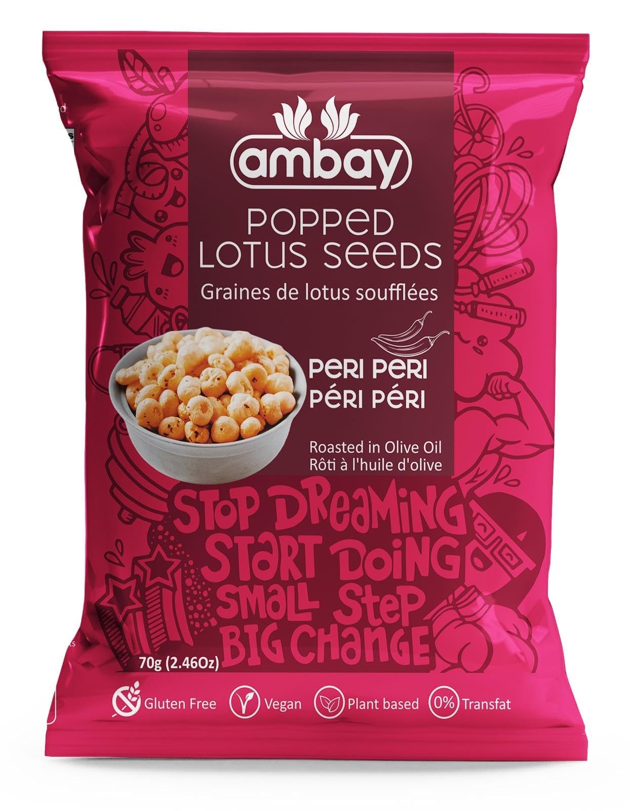 Ambay Popped Lotus Seeds, 70g, Trans-Fat Free, Gluten-Free, Vegan, Roasted in Olive Oil, 6 Flavours (Himalayan Pink Salt & Pepper)