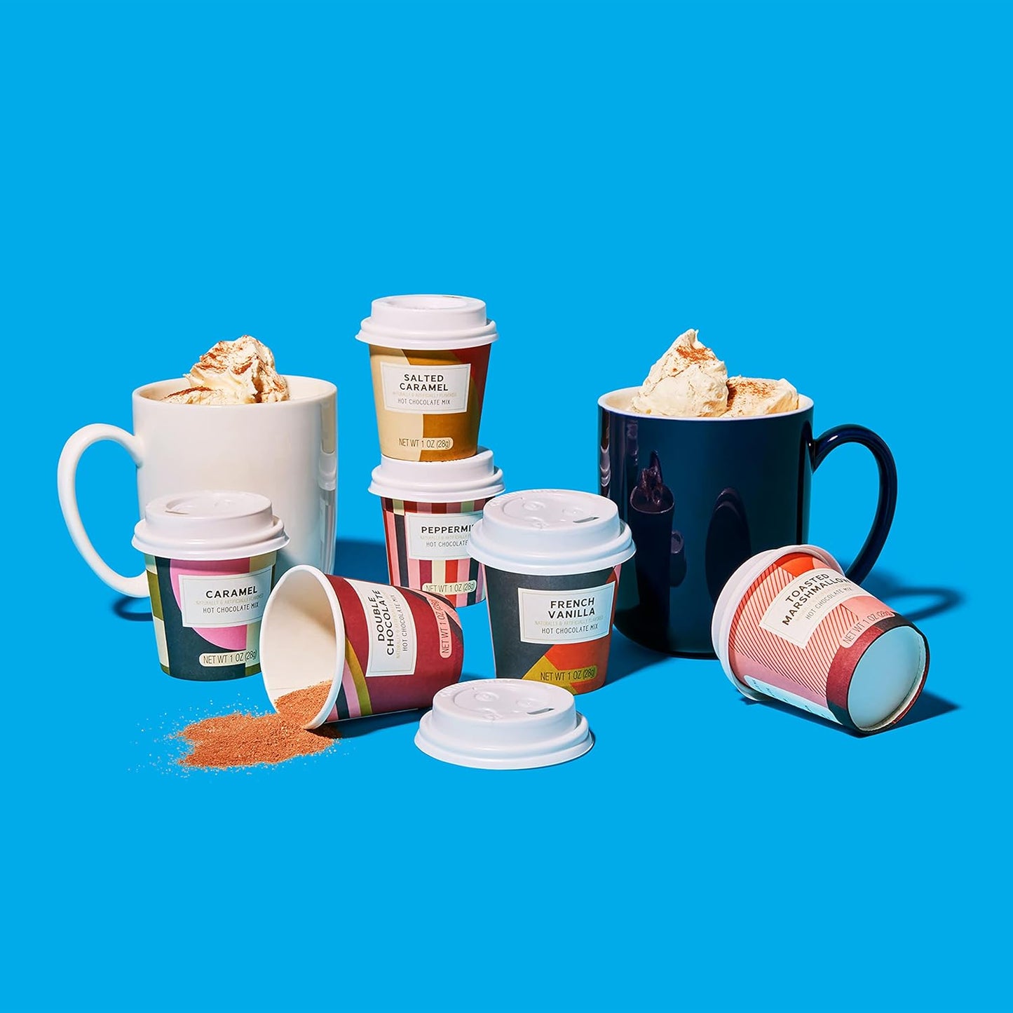 Bombombs Hot Chocolate Mix Gift Set, Hot Chocolate Mix in Mini Cup Packaging, Flavors Include Double Chocolate, French Vanilla, Peppermint, Salted Caramel and More, Set of 6