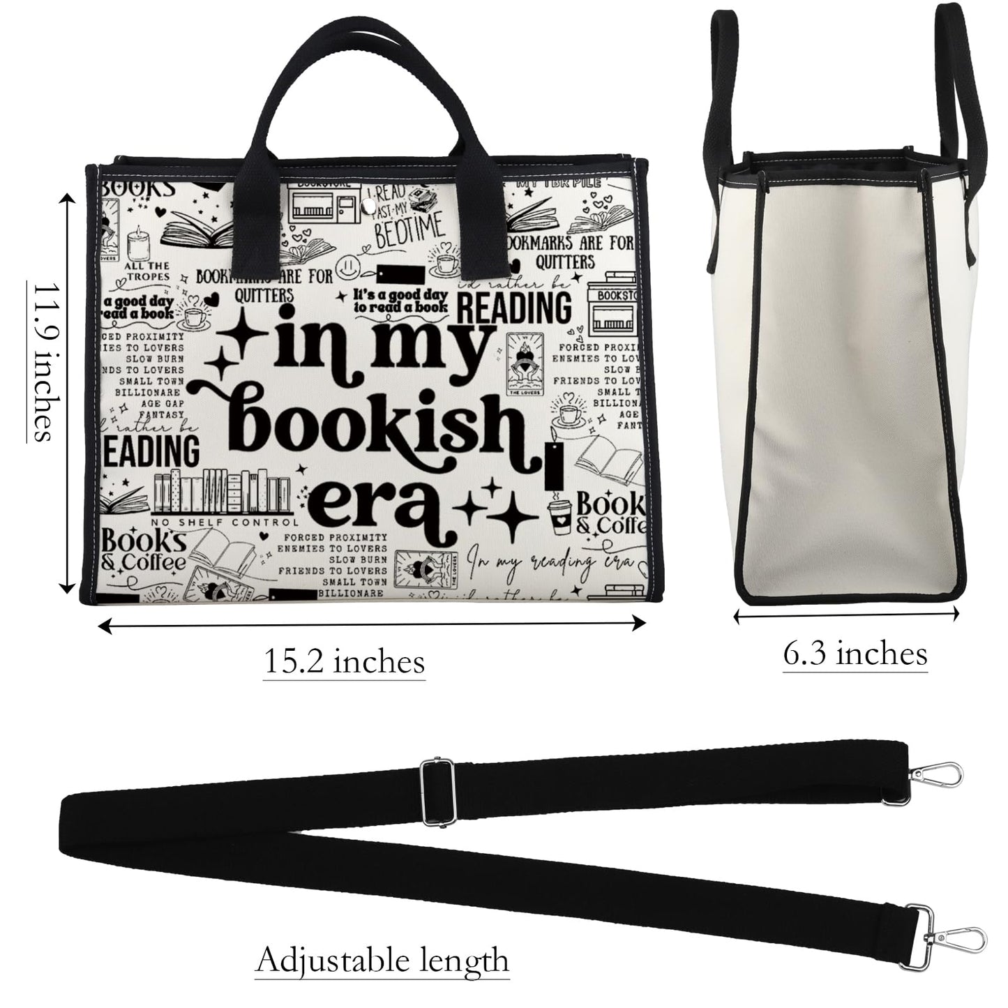 WCGXKO In My Bookish Era Canvas Tote Bag Reading Lover Gift Bookworm Reader Shopping Bag