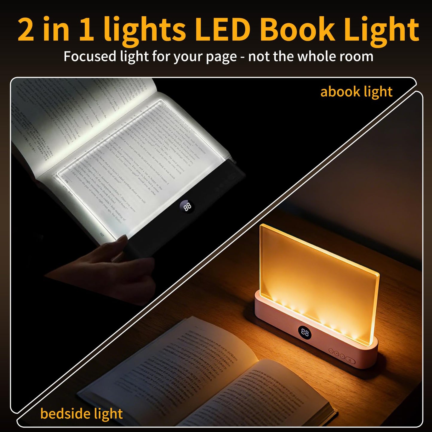 2-in-1 Flat Reading Light & Bedside Lamp with Timer