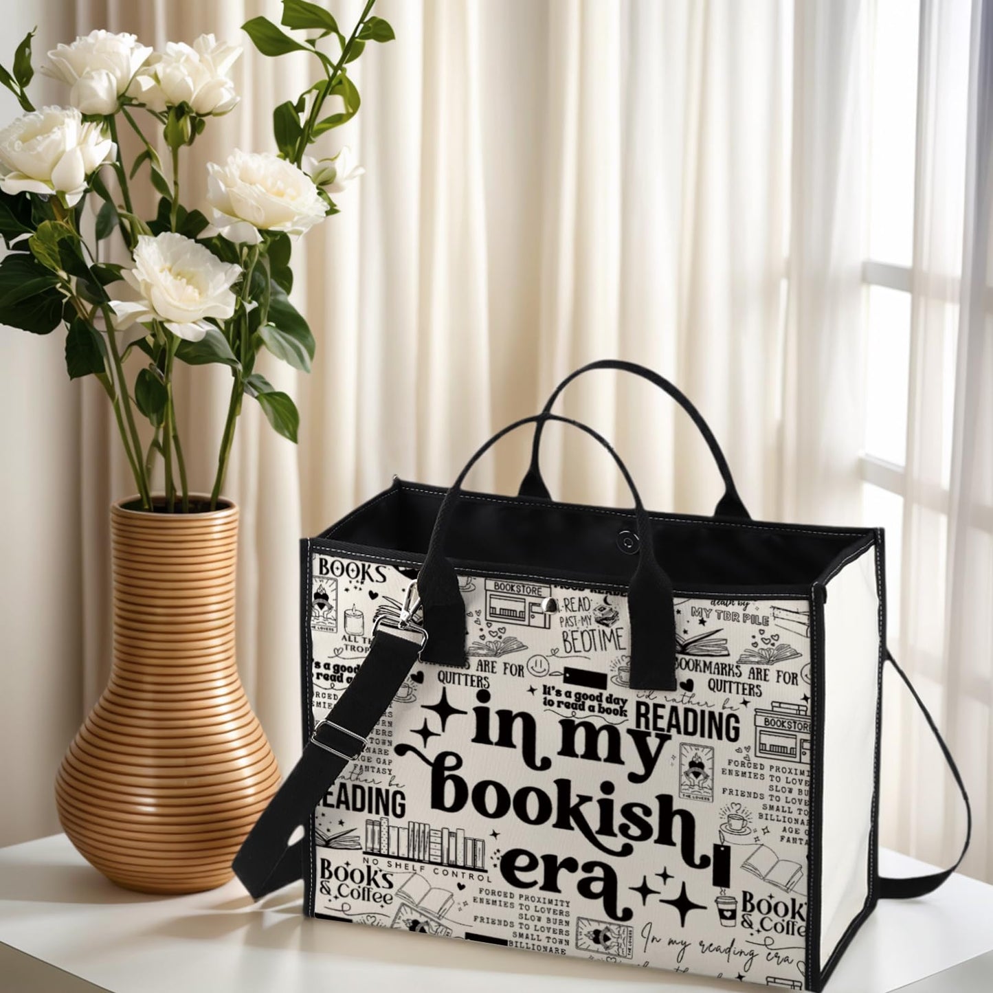 WCGXKO In My Bookish Era Canvas Tote Bag Reading Lover Gift Bookworm Reader Shopping Bag