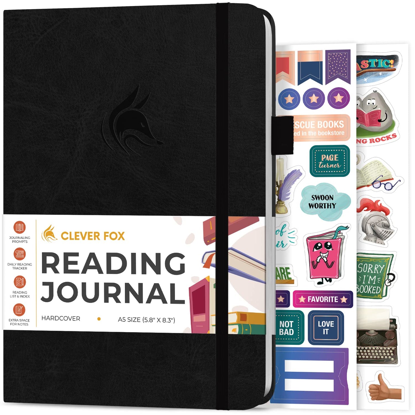 Journal de lecture en similicuir avec autocollants - Plusieurs coloris