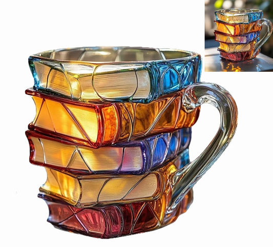 3D Stacked Books Coffee Mug,2026 Upgrade Painted Book Mug - to Colourful Novelty Book Lover for Teachers & Literary Friends, Ideal Book-Themed Tea Cup (D)