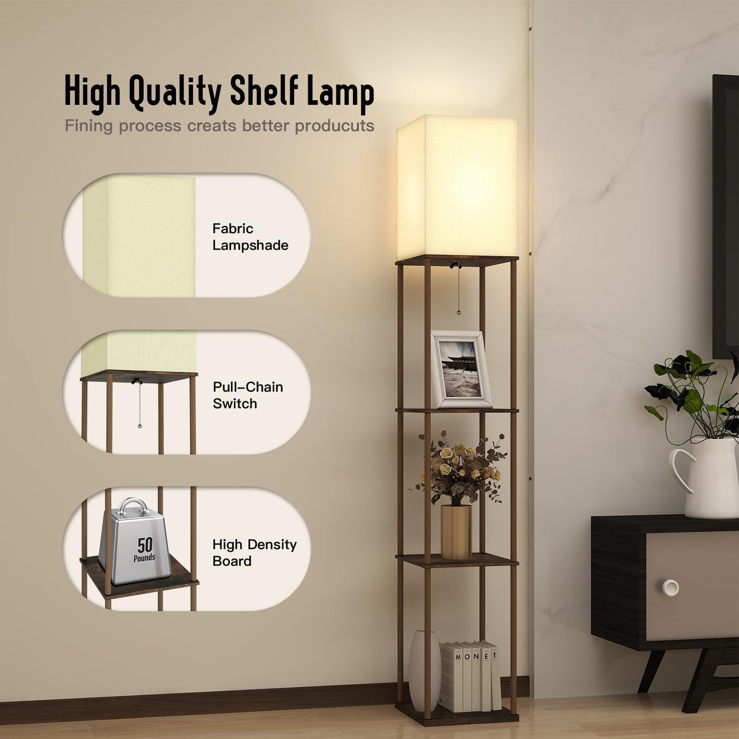 App-Controlled Smart Lightbulb Bookshelf Floor Lamp