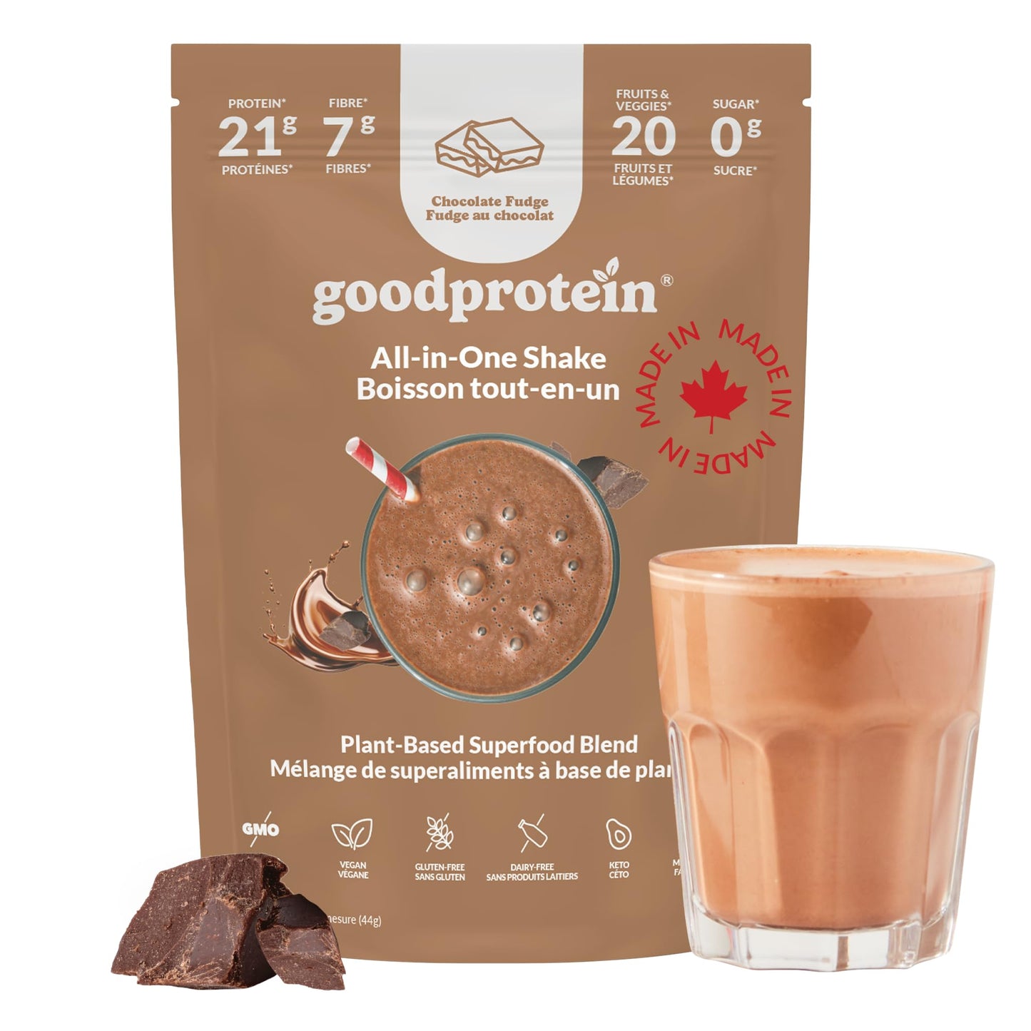 Good Protein Vegan Plant-based Protein Powder 100% Natural, Non-GMO, Dairy-free, Gluten-free, Soy-free, No Added Sugar and Nothing Artificial. Strawberries & Cream All-in-One Shake 440 grams