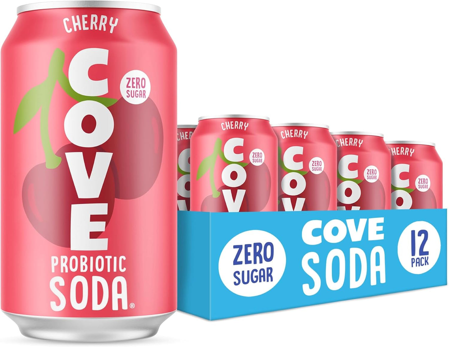Cove Probiotic Soda, Zero Sugar Better-For-You Alternative - Refreshing, Delicious Probiotic Drink, No Artificial Colours & Caffeine Free - Raspberry, 12 Pack