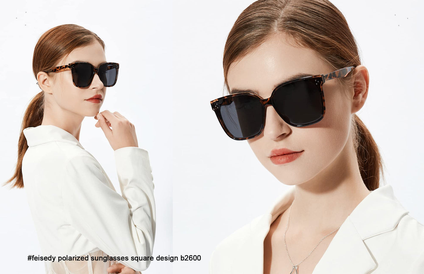 FEISEDY Lunettes de soleil polarisées carrées surdimensionnées rétro pour femmes et hommes, style minimaliste B2600