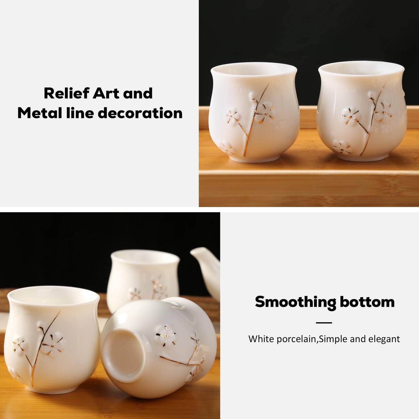Service à Thé Japonais Dujust, Service à Thé en Porcelaine Noire avec 1 Théière, 6 Tasses à Thé, 1 Plateau de Service, 1 Infuseur en Acier Inoxydable, Magnifique Service à Thé Asiatique pour les Amateurs de Thé/Femmes/Hommes (Campagne Dorée)