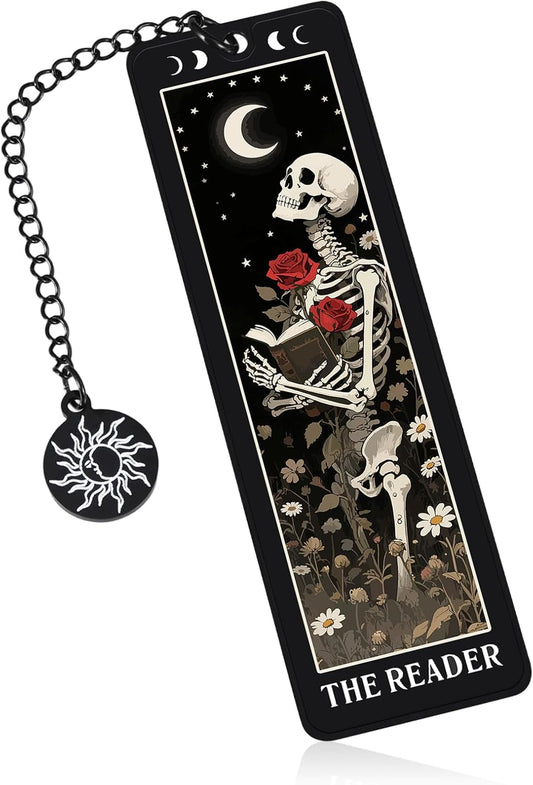 Skeleton Tarot Metal Bookmark - Funny Horror Gothic Bookmarks Skull Tarot Card Bookmark for Book Lovers Halloween Spooky Basket Stuffer College Dorm Room Essentials for Girls Valentines Gifts for Her