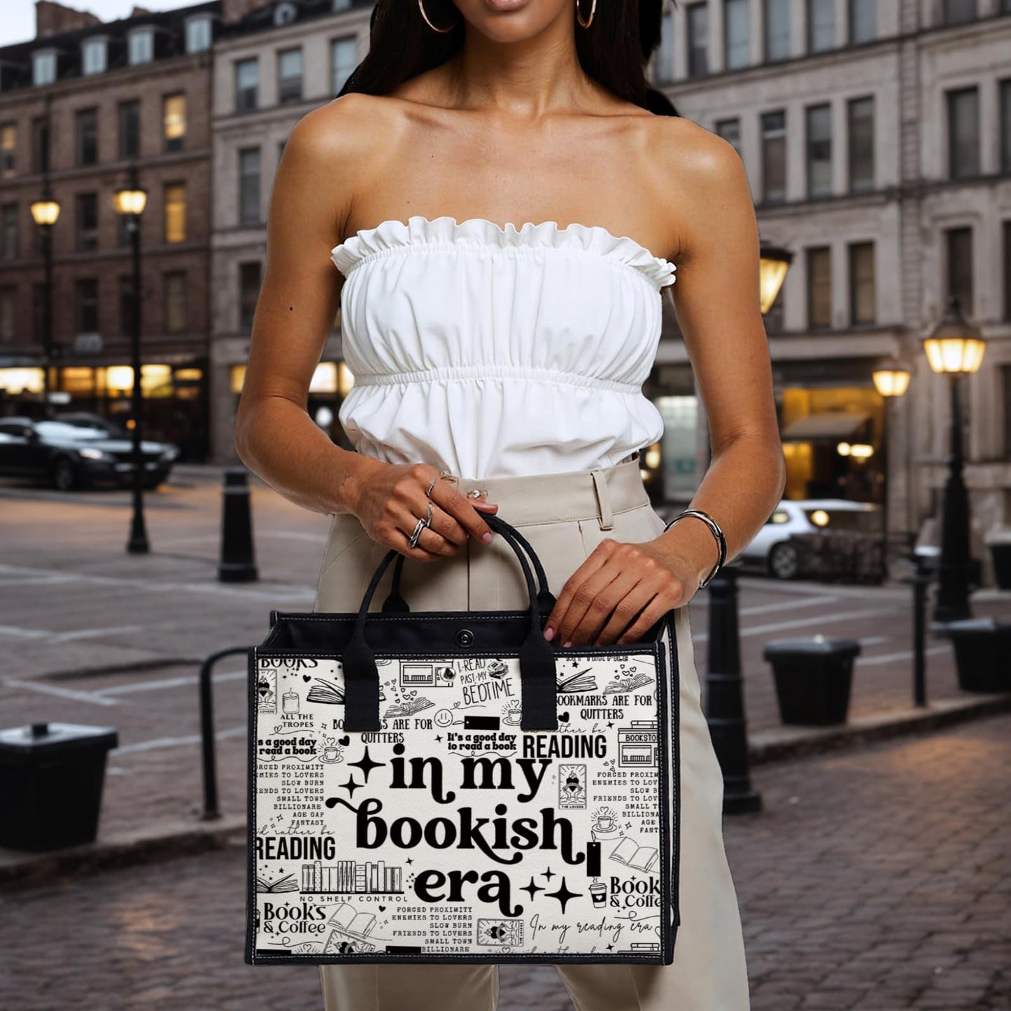 WCGXKO In My Bookish Era Canvas Tote Bag Reading Lover Gift Bookworm Reader Shopping Bag