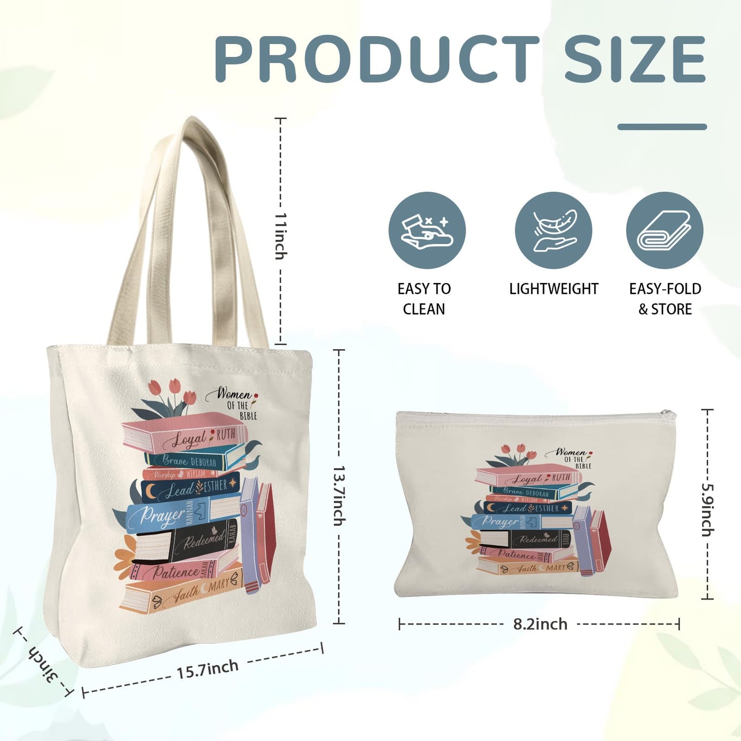 Wazzio Aesthetic Lot de 2 Sacs Fourre-Tout en Toile avec Trousse de Maquillage, Sacs de Courses Réutilisables pour le Shopping, la Salle de Sport, les Voyages, le Travail, les Vacances
