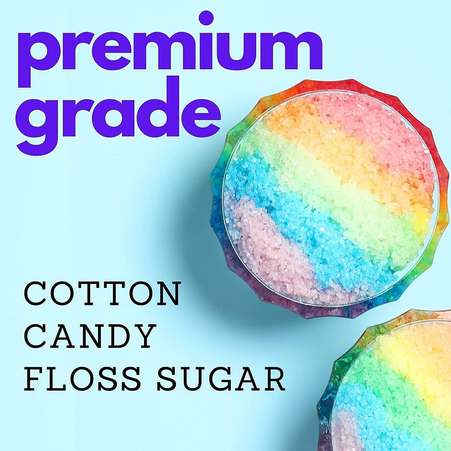 Cotton Candy Floss Sugar (2 Pack / 1lb x 2) | Blue Raspberry & Bubble-gum| PRODUCT OF CANADA| Easy Candy Forming| Works With Almost All Machines| Reusable Jars to Lock in Freshness| Flavoured Floss Ideal for Snack, Desserts, Party, Carnivals and More| By