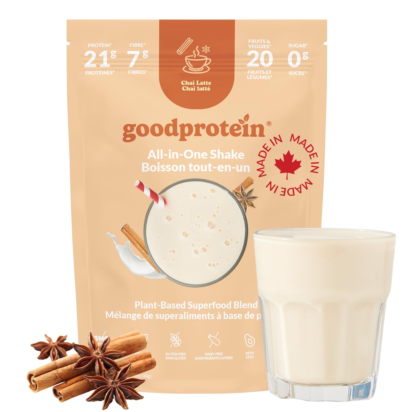 Good Protein Vegan Plant-based Protein Powder 100% Natural, Non-GMO, Dairy-free, Gluten-free, Soy-free, No Added Sugar and Nothing Artificial. Strawberries & Cream All-in-One Shake 440 grams