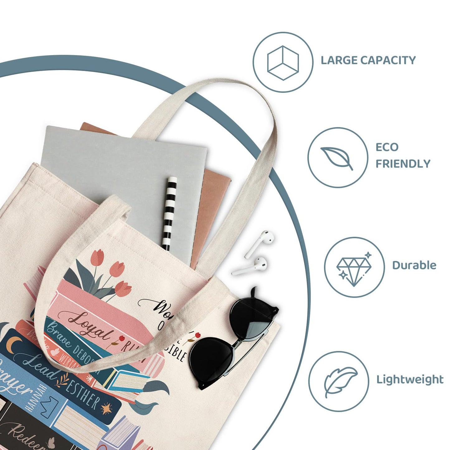 Wazzio Aesthetic Lot de 2 Sacs Fourre-Tout en Toile avec Trousse de Maquillage, Sacs de Courses Réutilisables pour le Shopping, la Salle de Sport, les Voyages, le Travail, les Vacances