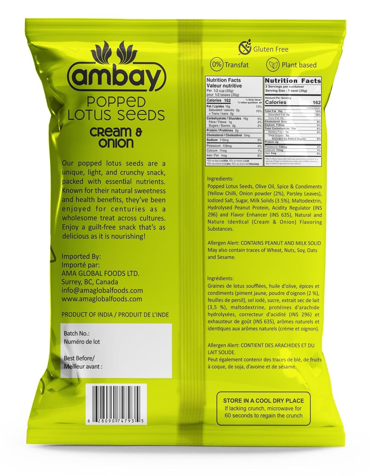 Ambay Popped Lotus Seeds, 70g, Trans-Fat Free, Gluten-Free, Vegan, Roasted in Olive Oil, 6 Flavours (Himalayan Pink Salt & Pepper)