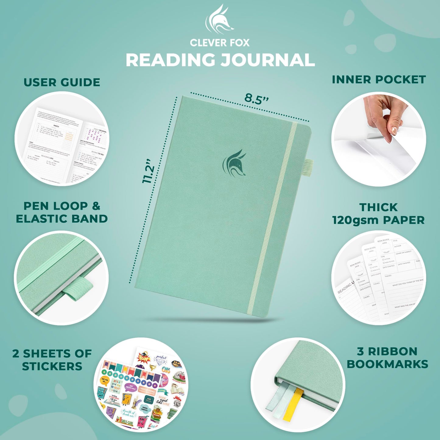 Journal de lecture en similicuir avec autocollants - Plusieurs coloris