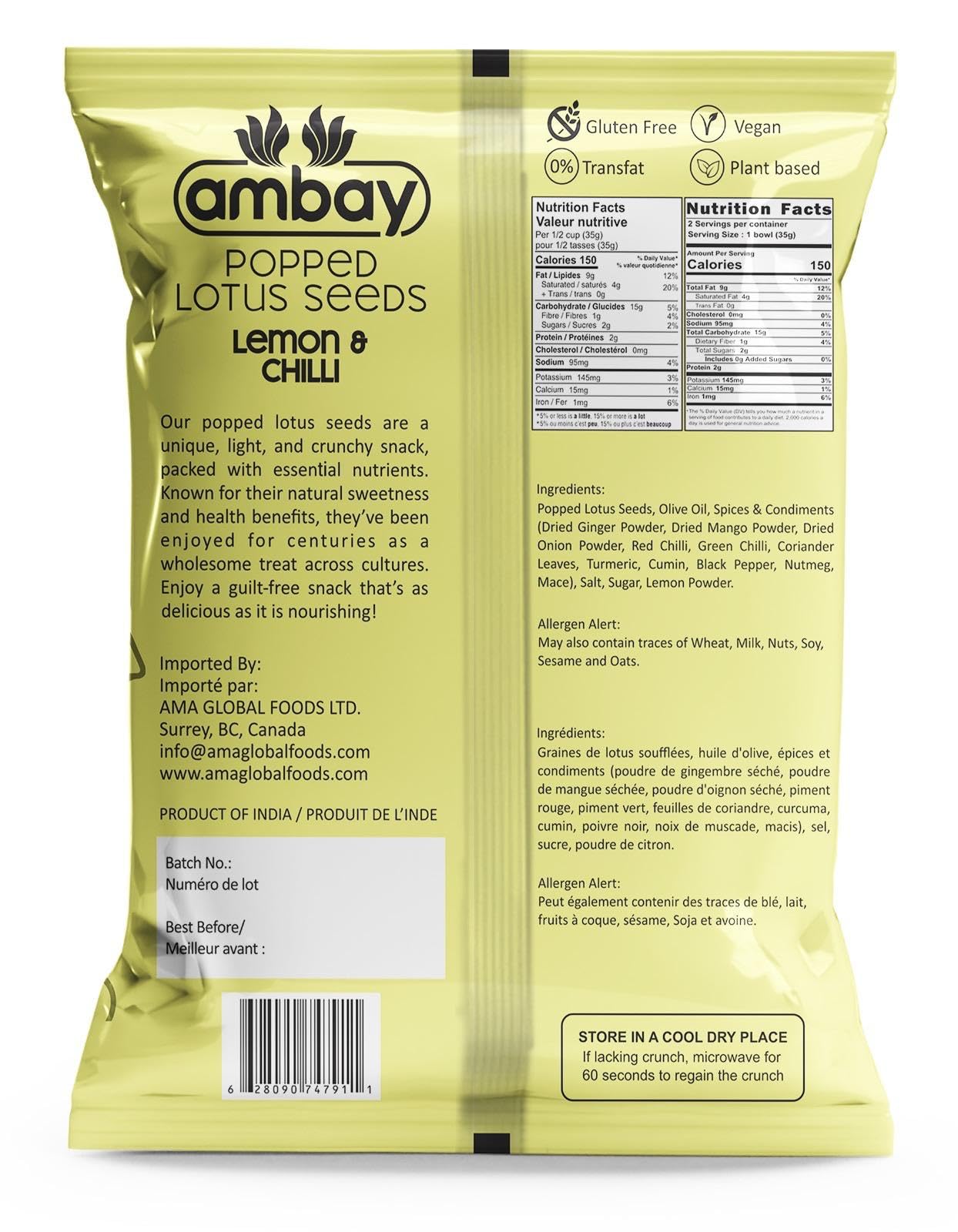 Ambay Popped Lotus Seeds, 70g, Trans-Fat Free, Gluten-Free, Vegan, Roasted in Olive Oil, 6 Flavours (Himalayan Pink Salt & Pepper)