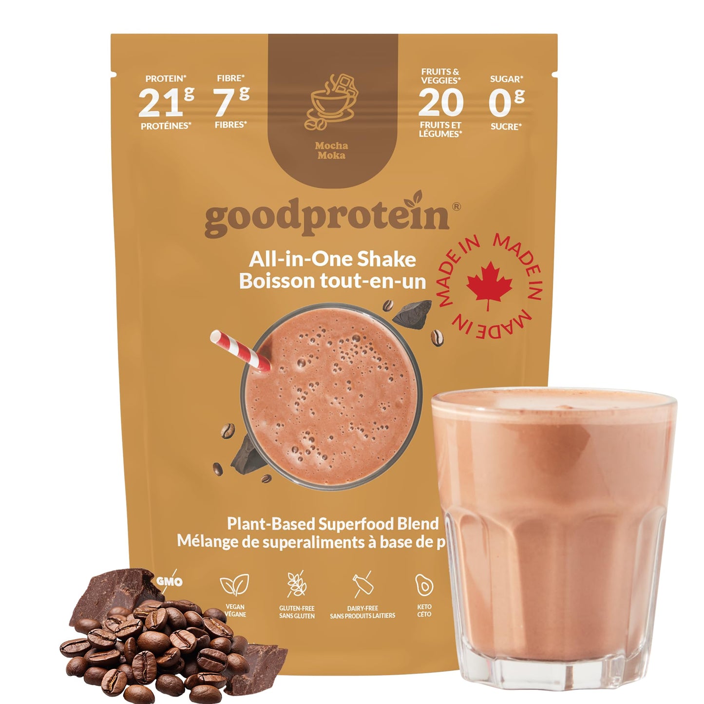 Good Protein Vegan Plant-based Protein Powder 100% Natural, Non-GMO, Dairy-free, Gluten-free, Soy-free, No Added Sugar and Nothing Artificial. Strawberries & Cream All-in-One Shake 440 grams
