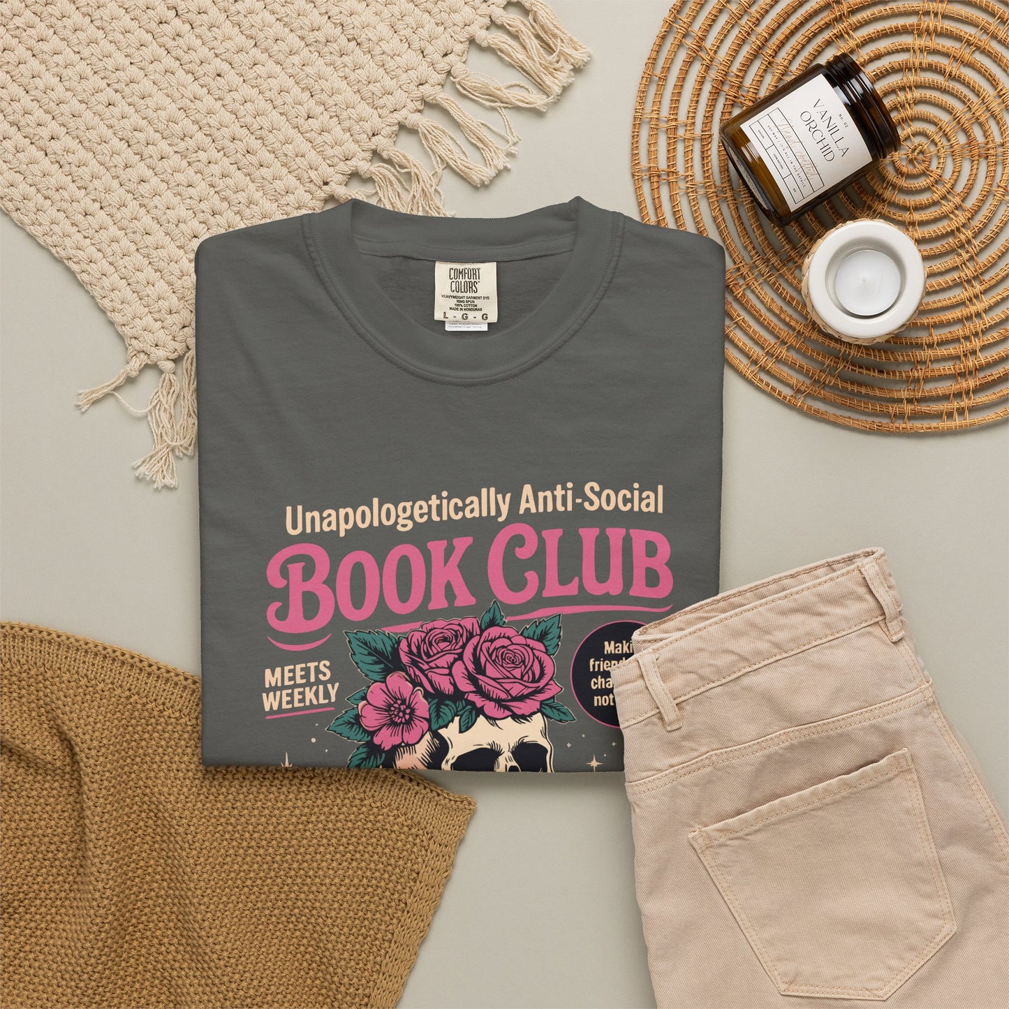 "Unapologetically Anti-Social Book Club" T-Shirt — Skull & Books Graphic Tee for Avid Readers