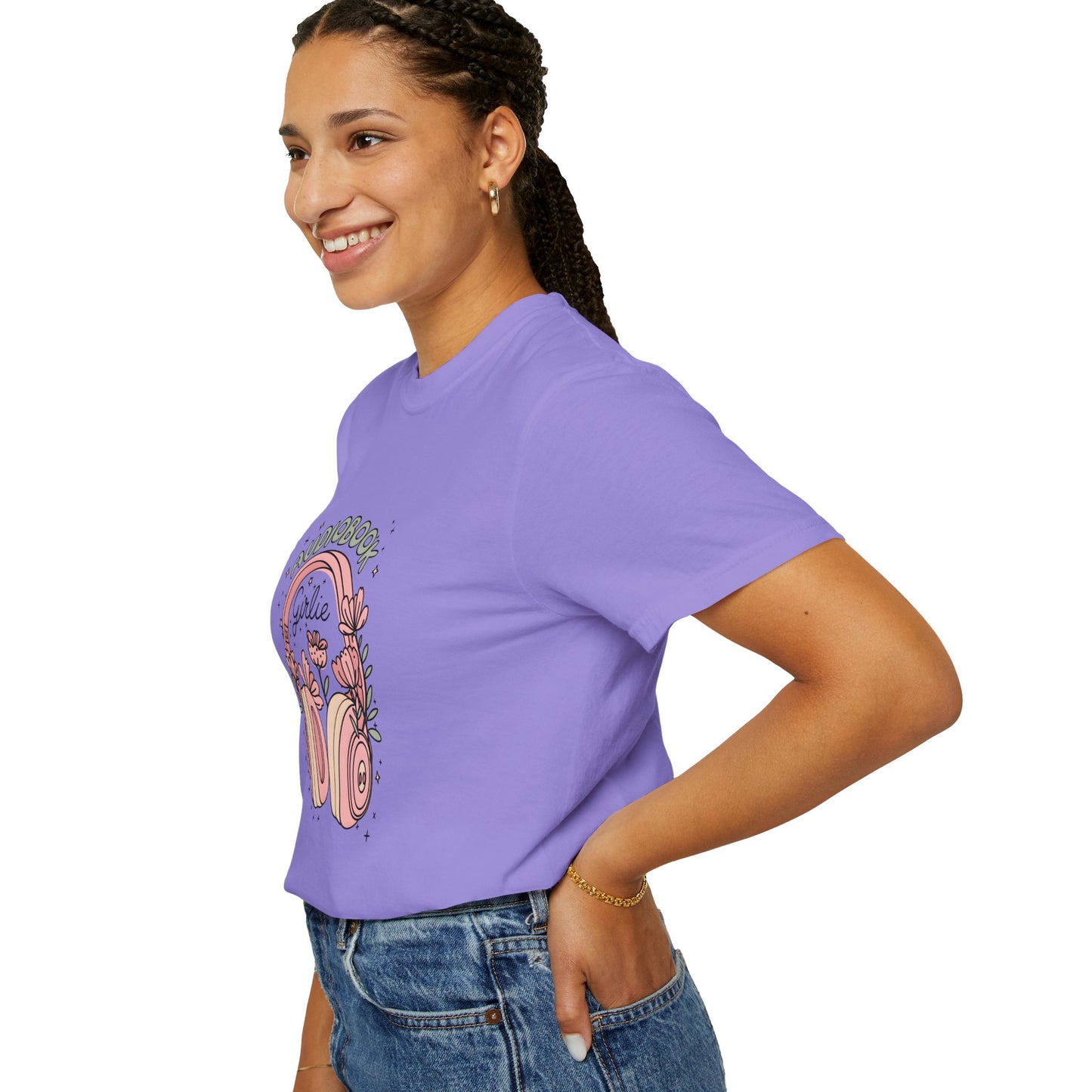 "Audiobook Girlie" T-Shirt — Floral Headphones Graphic Tee