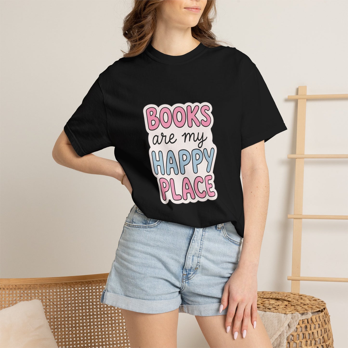 "Books Are My Happy Place" T-Shirt — Cute Pastel Reader Tee