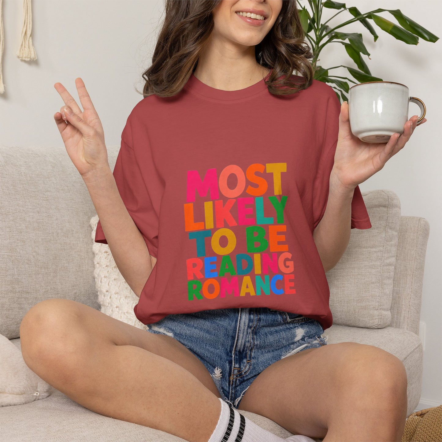 "Most Likely to Be Reading Romance" Colourful Book Lover Tee