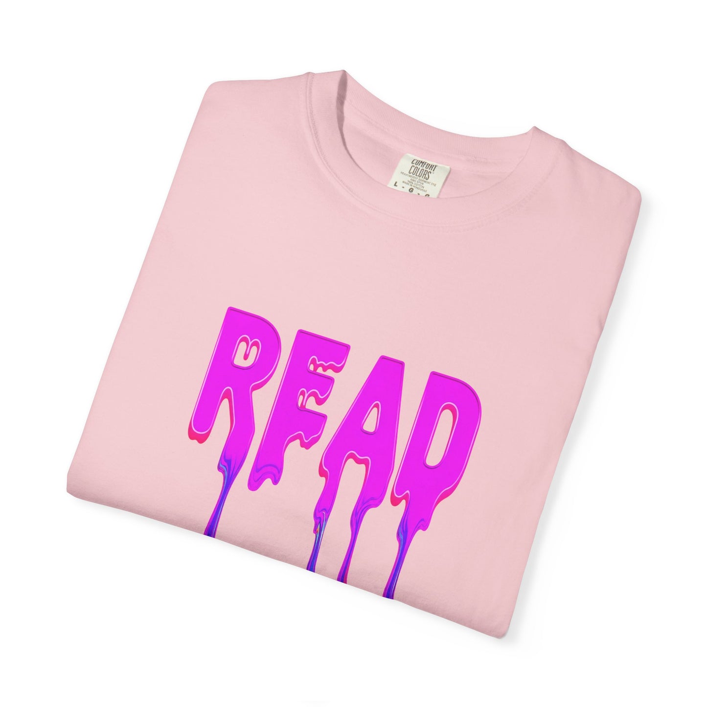 "READ" Dripping Graphic T-Shirt — Psychedelic Melting Book Design