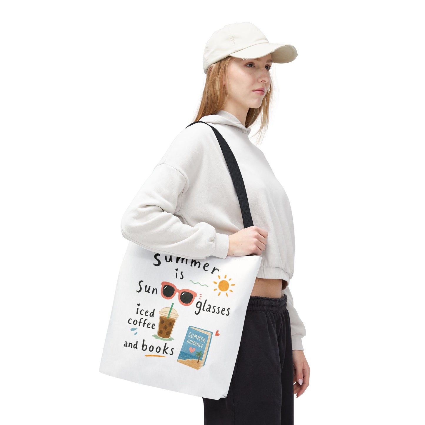 Summer Tote Bag — “Summer is Sunglasses, Iced Coffee and Books” Beach Book Bag