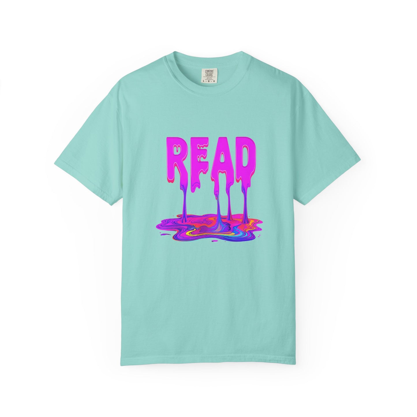 "READ" Dripping Graphic T-Shirt — Psychedelic Melting Book Design