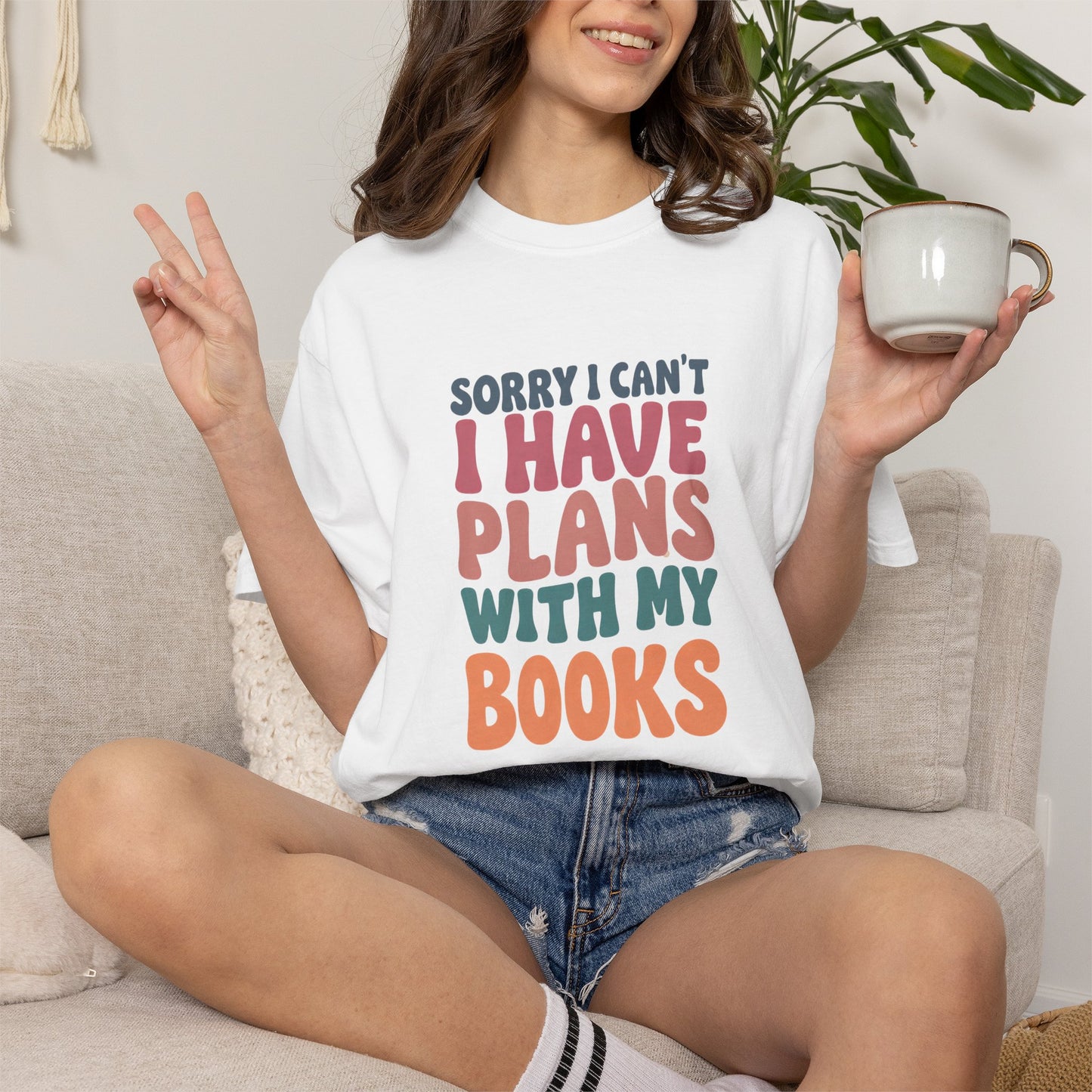 Book Lover T-Shirt — "Sorry I Can't, I Have Plans With My Books" Graphic Tee