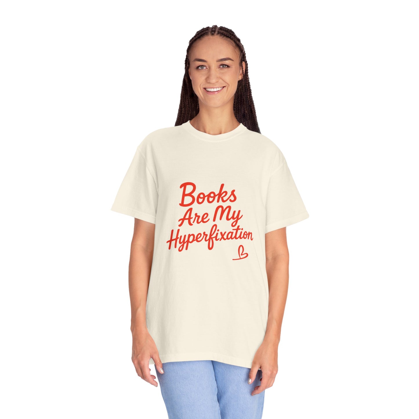 Books Are My Hyperfixation T-Shirt — Cute Red Script Reading Tee for Book Lovers