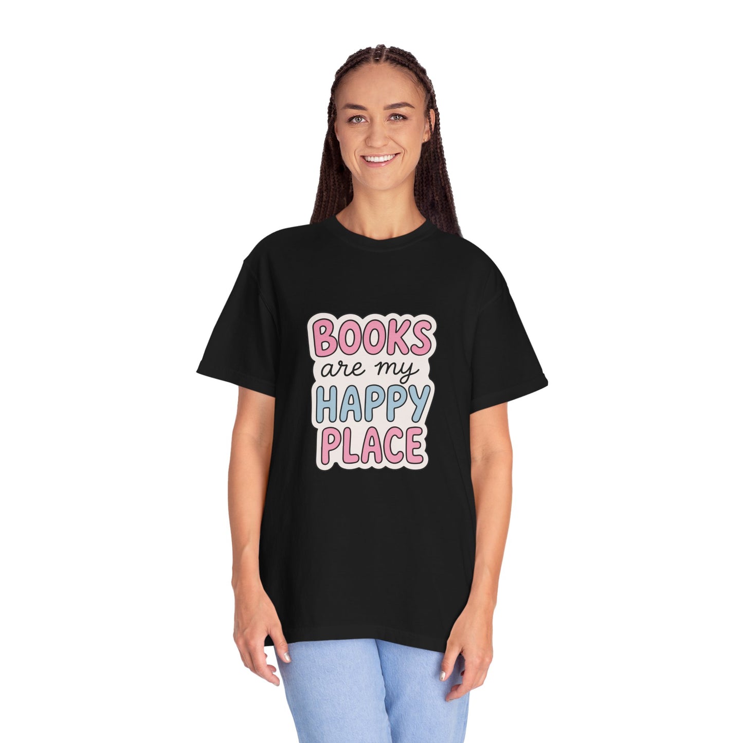 "Books Are My Happy Place" T-Shirt — Cute Pastel Reader Tee