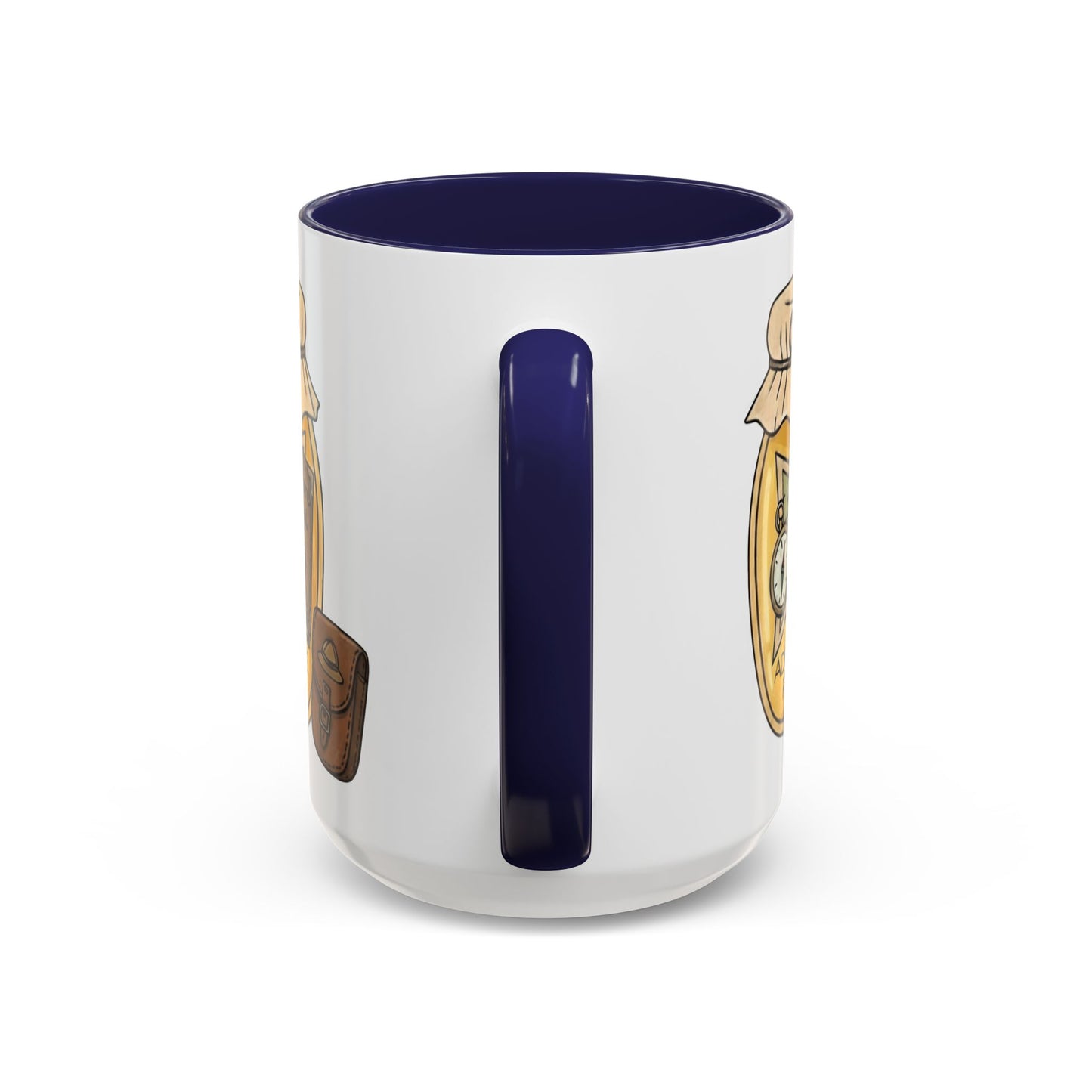 "Adventure Reader" Accent Coffee Mug — Bookish Travel Compass & Treasure Jam Jar Design