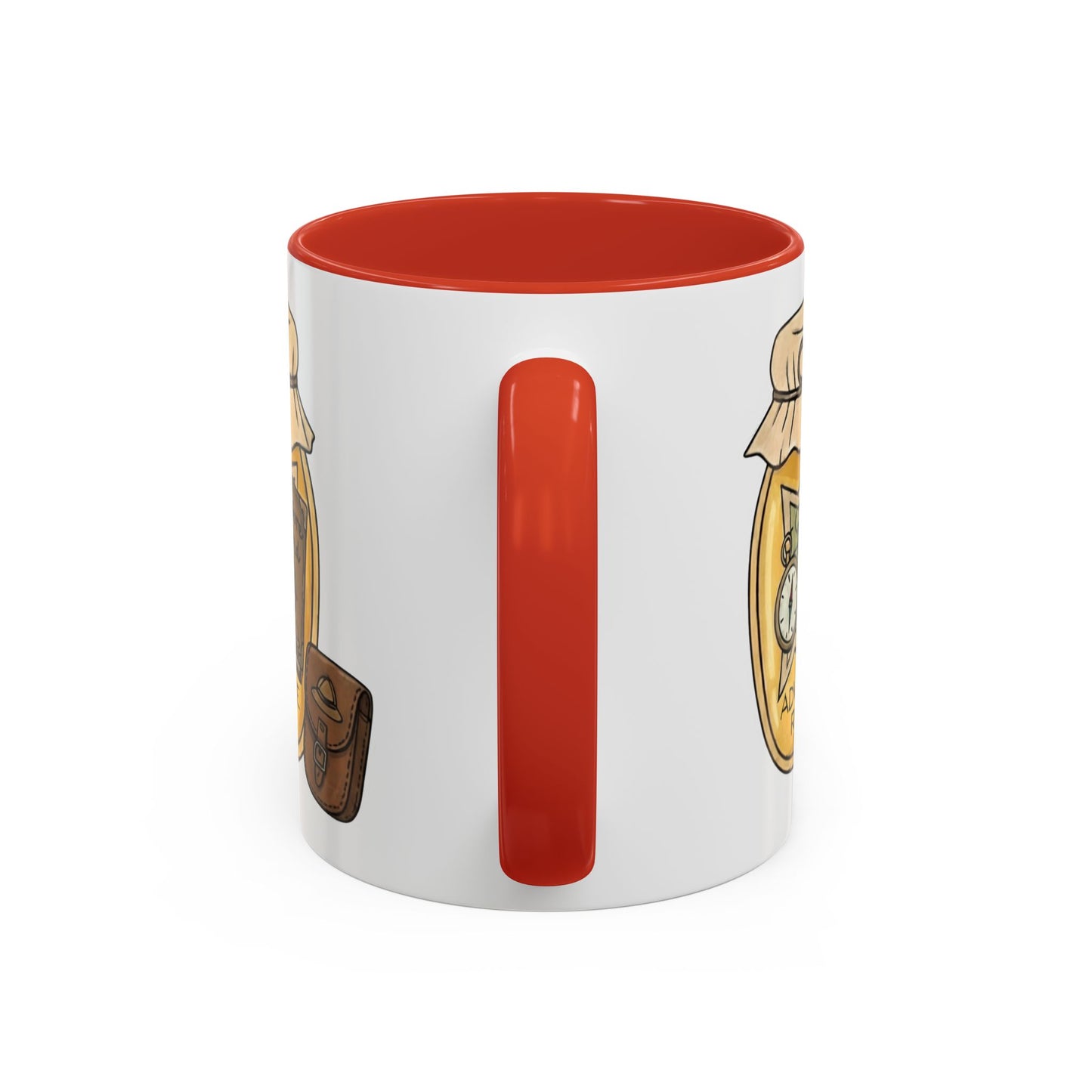 "Adventure Reader" Accent Coffee Mug — Bookish Travel Compass & Treasure Jam Jar Design