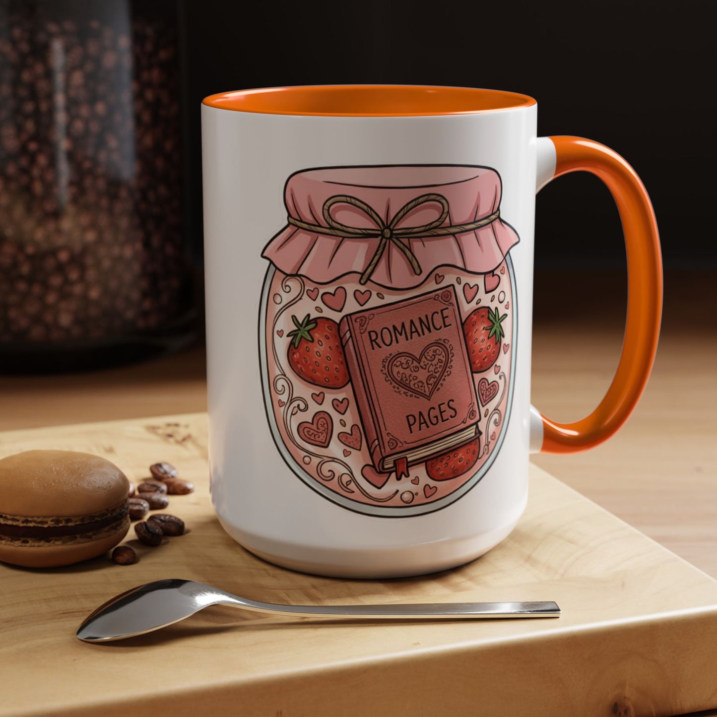 "Romance Pages" Jam Jar Coffee Mug — Cute Strawberry Jam Romance Readers Mug (11/15oz)