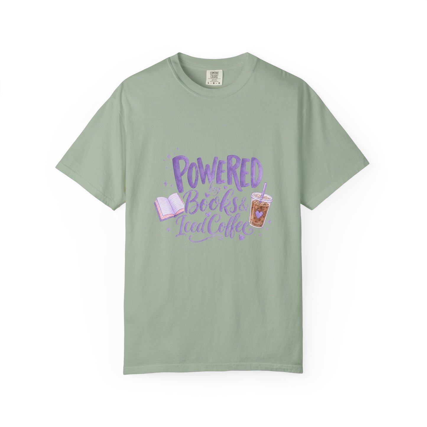Book Lover T‑Shirt — "Powered by Books & Iced Coffee" Graphic Tee