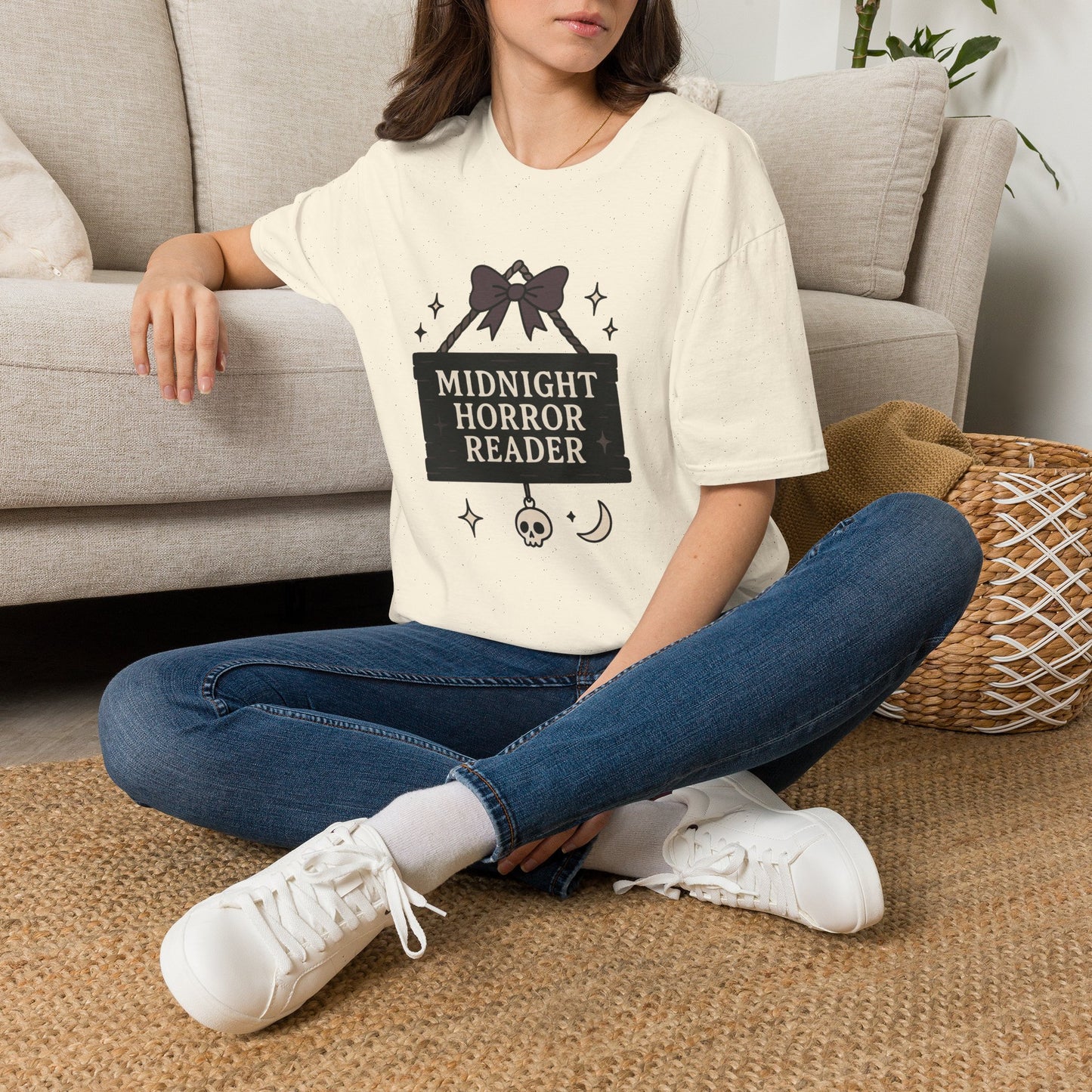 Lightweight Fabric - "Midnight Horror Reader" T-Shirt — Spooky Book Lover Graphic Tee